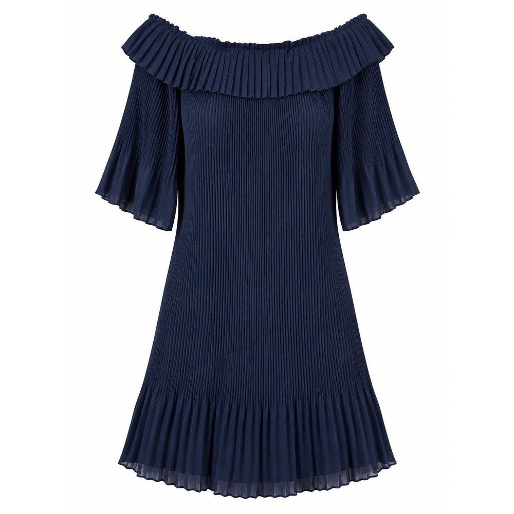 Ted Baker Franeis Pleated Bardot Off Shoulder Navy Dress NWT Size 3 US 8